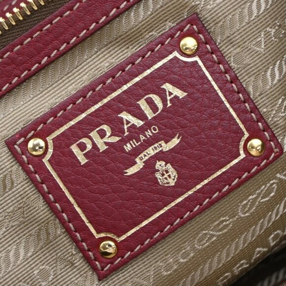 PRADA MILANO Logo 2Way Shoulder Hand Bag Canvas Leather Brown Red 79EE817 - Picture 15 of 16